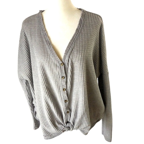 Urban Outfitters Out From Under Button Up Top Women XS Gray Oversized WaffleKnit - Picture 1 of 10